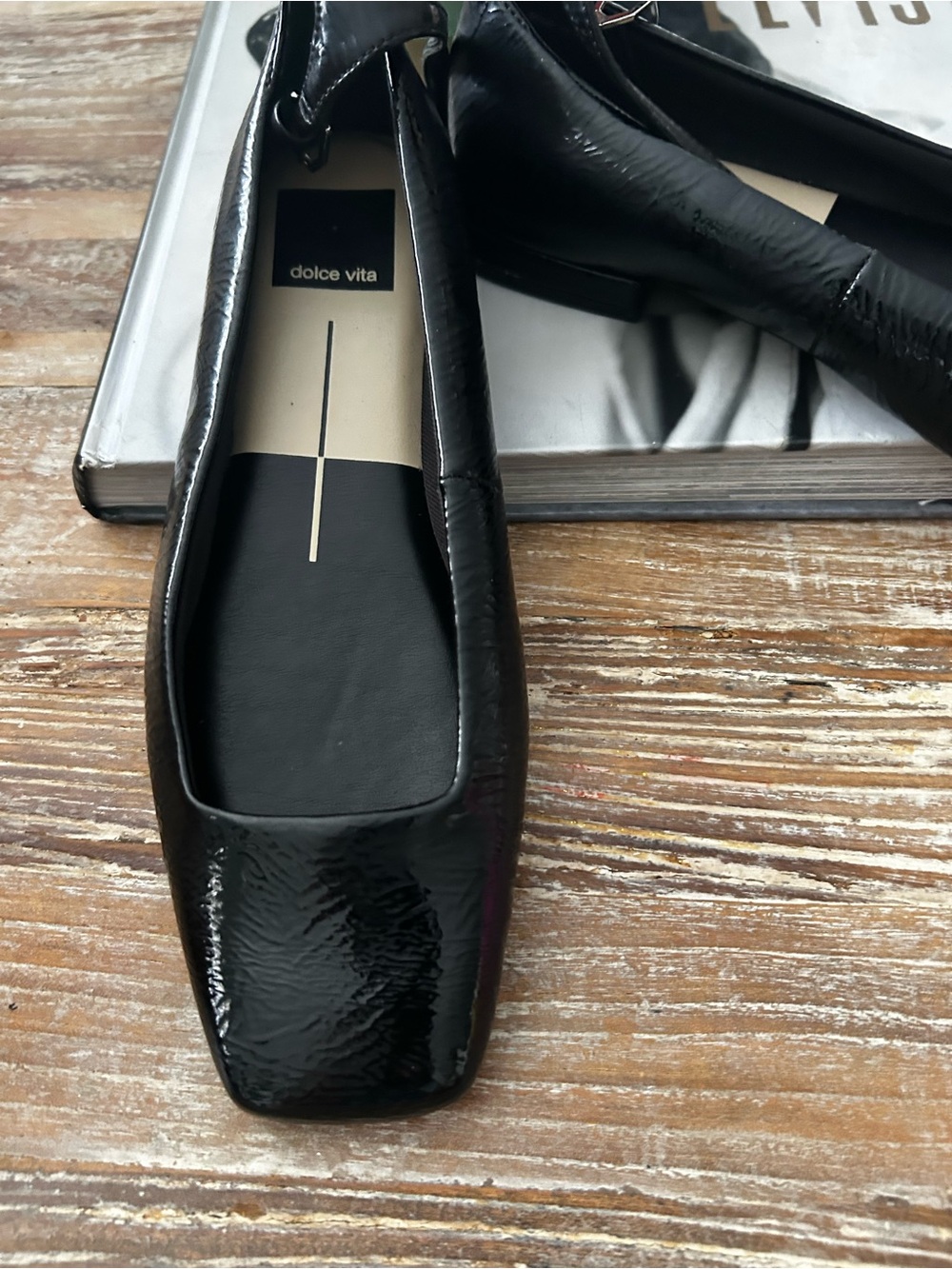 Dolce Vita Black Patent Square-Toe Ankle-Strap Flats - Picture 3 of 8